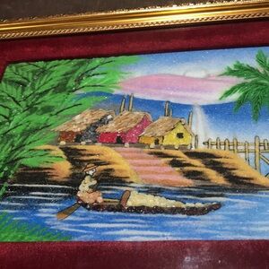 Gems composed Asian framed art with crushed stone dust crystal sand 16 x 12